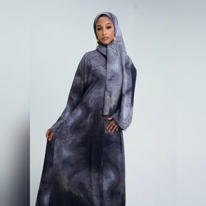 Watercolor Printed Abaya Set in Light Blue